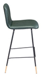 37" Green Faux Leather and Black Counter Height Bar Chair With Footrest