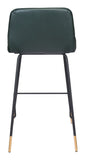 37" Green Faux Leather and Black Counter Height Bar Chair With Footrest