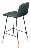 37" Green Faux Leather and Black Counter Height Bar Chair With Footrest