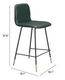 37" Green Faux Leather and Black Counter Height Bar Chair With Footrest