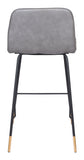 37" Gray Faux Leather and Black Steel Low Back Counter Height Bar Chair With Footrest
