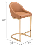 36" Tan And Gold Steel Low Back Counter Height Bar Chair With Footrest