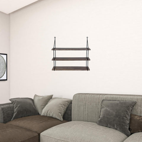 Three Tier Wood and Metal Hanging Wall Shelf