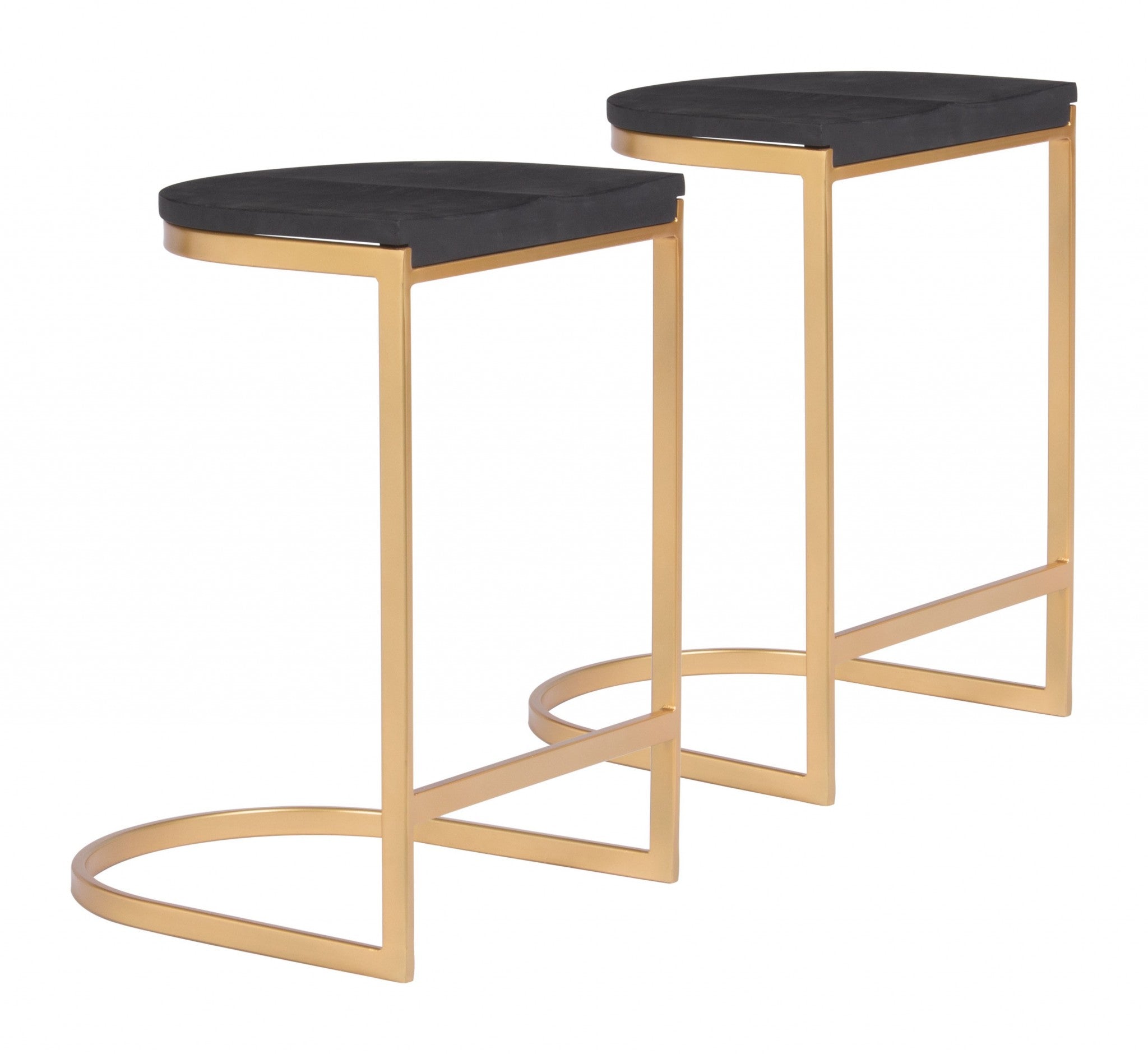 Set Of Two 24" Black And Gold Steel Swivel Backless Counter Height Bar Chairs With Footrest