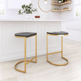 Set Of Two 24" Black And Gold Steel Swivel Backless Counter Height Bar Chairs With Footrest