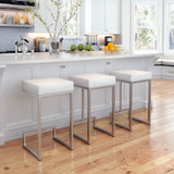 Set of Two 26" White And Silver Steel Backless Counter Height Bar Chairs