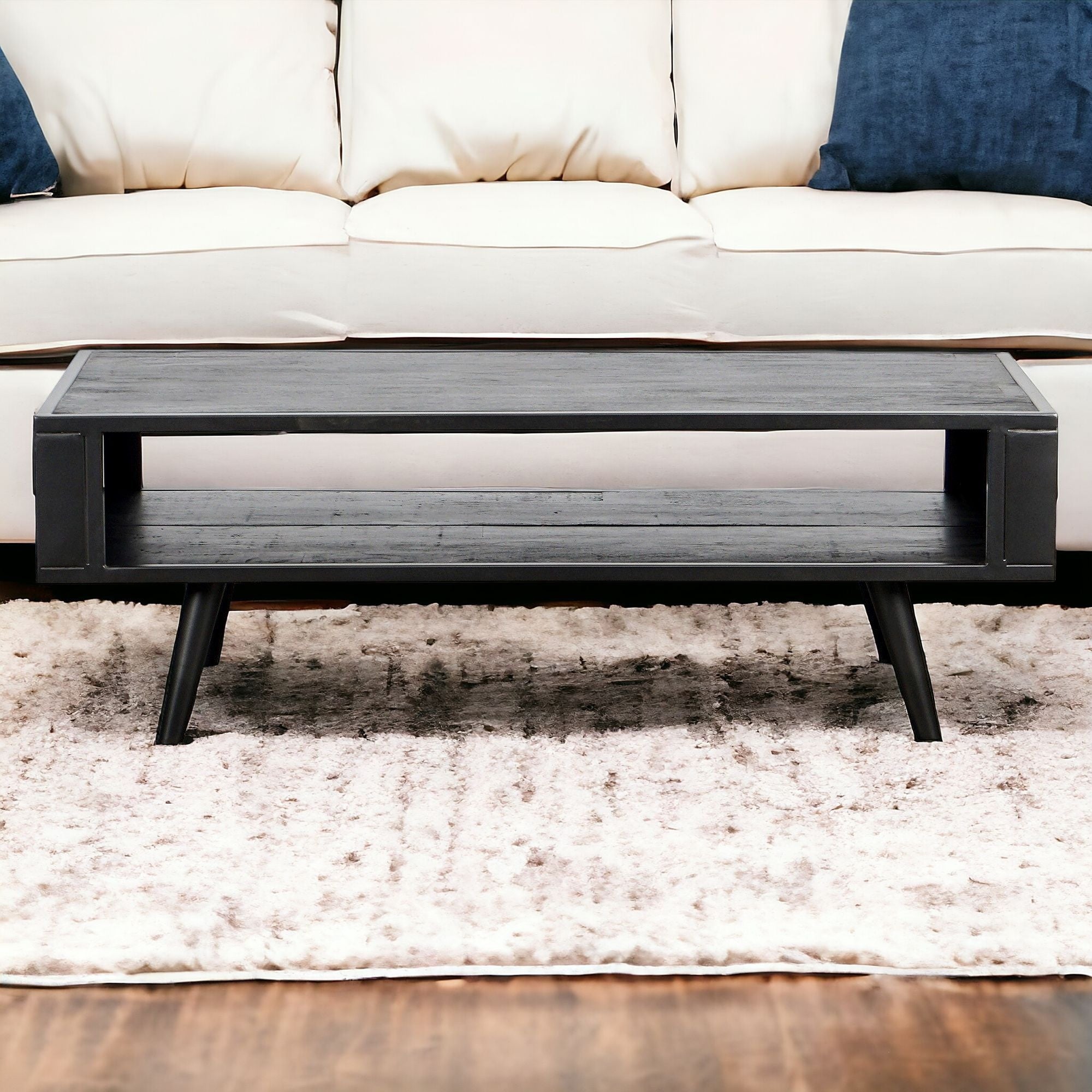 47" Black with Iron Coffee Table With Shelf