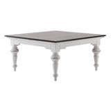 39" Classic White And Brown Manufactured Wood And Solid Wood Square Coffee Table