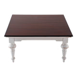 39" Classic White And Brown Manufactured Wood And Solid Wood Square Coffee Table