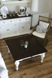 39" Classic White And Brown Manufactured Wood And Solid Wood Square Coffee Table