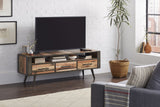 63" Wood Brown Recycled Boat Wood And Iron Cabinet Enclosed Storage TV Stand