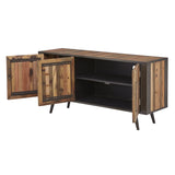 63" Wood Brown Recycled Boat Wood And Iron Cabinet Enclosed Storage TV Stand