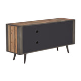 63" Wood Brown Recycled Boat Wood And Iron Cabinet Enclosed Storage TV Stand