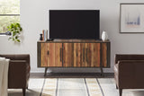 63" Wood Brown Recycled Boat Wood And Iron Cabinet Enclosed Storage TV Stand