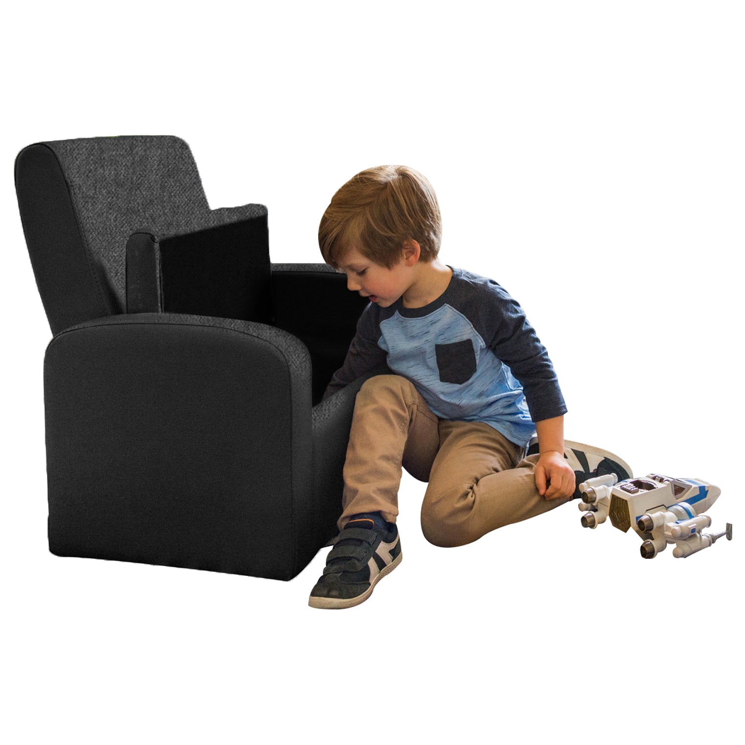 Kids Black Comfy Upholstered Recliner Chair with Storage