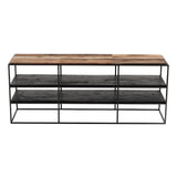 55" Modern Rustic Wood and Black Metal Open TV Stand