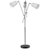 76" Chrome Two Light Tree Floor Lamp With White Cone Shade