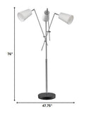 76" Chrome Two Light Tree Floor Lamp With White Cone Shade