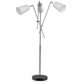 76" Chrome Two Light Tree Floor Lamp With White Cone Shade