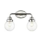 Two Light Silver Wall Sconce with Round Glass Shade