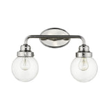 Two Light Silver Wall Sconce with Round Glass Shade