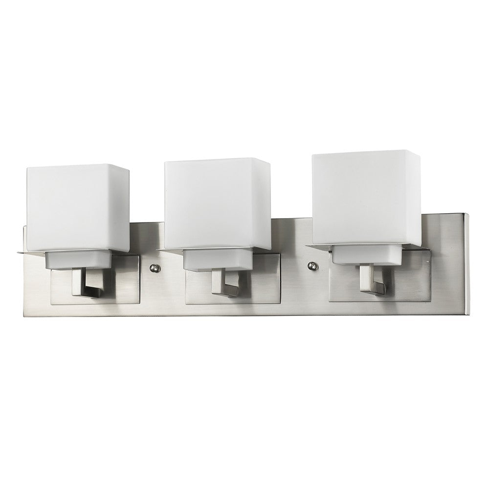 Rampart 3-Light Satin Nickel Vanity Light With Etched Glass Shades