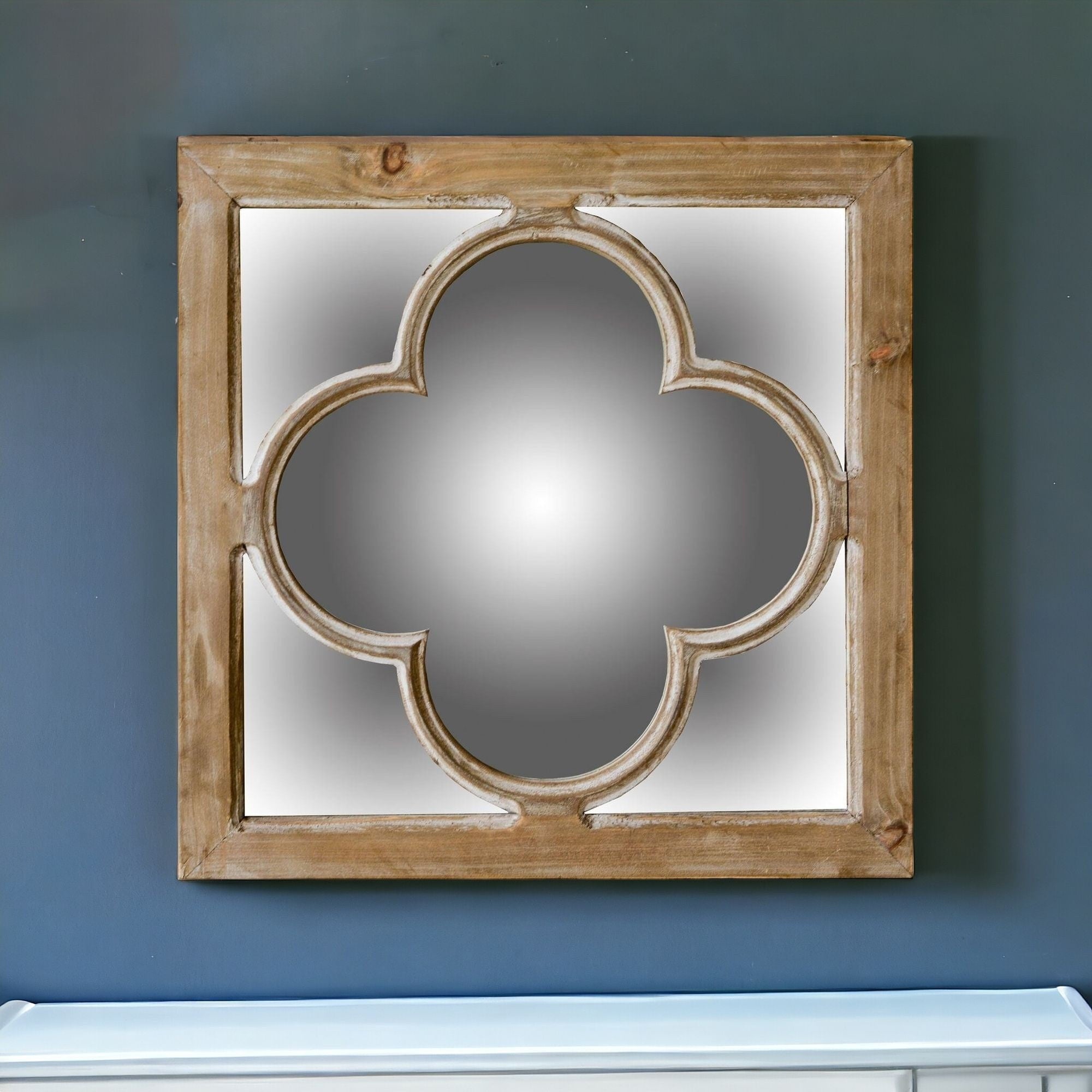 10" Natural Brown With Whitewash Square Wall Mounted Accent Mirror