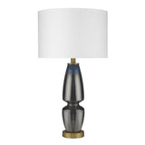 28" Brass Metal Column Table Lamp With White Drum Shade