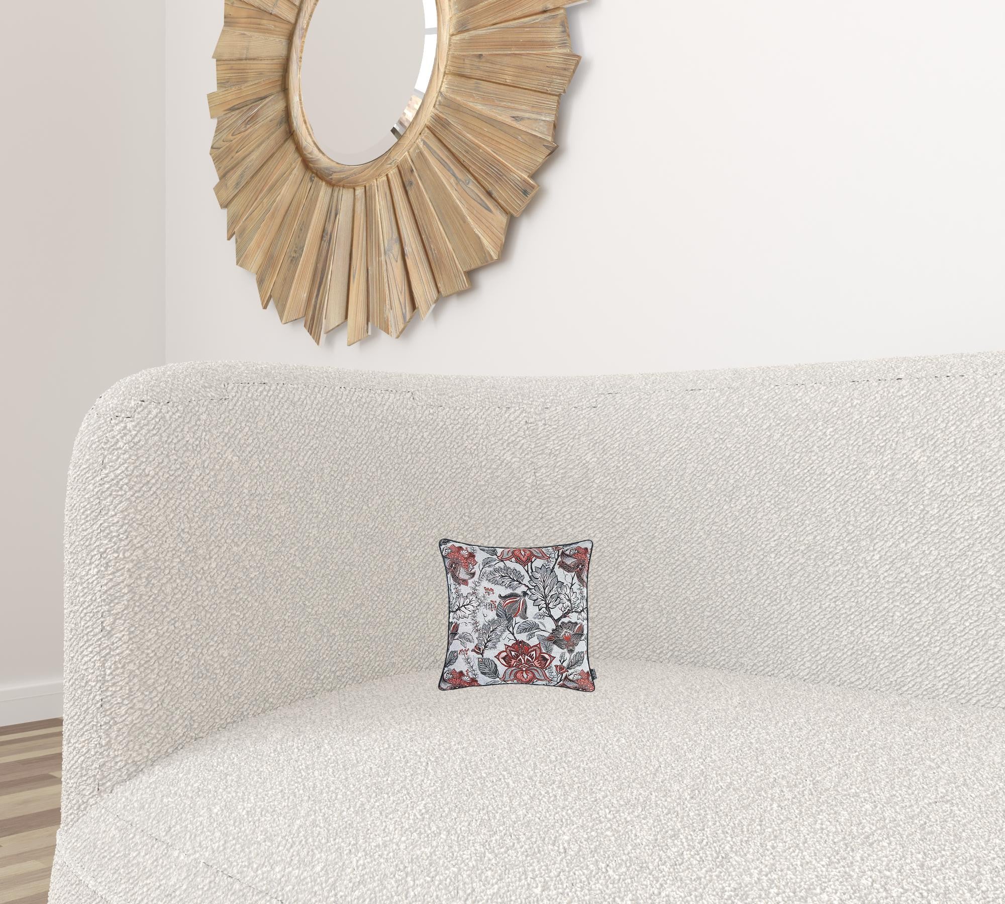 Red and Gray Floral Vines Decorative Throw Pillow