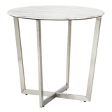 Mod Geo Chrome and White Round Faux Marble Side Table