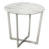 Mod Geo Chrome and White Round Faux Marble Side Table