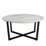 White on Black Faux Marble Round Coffee Table