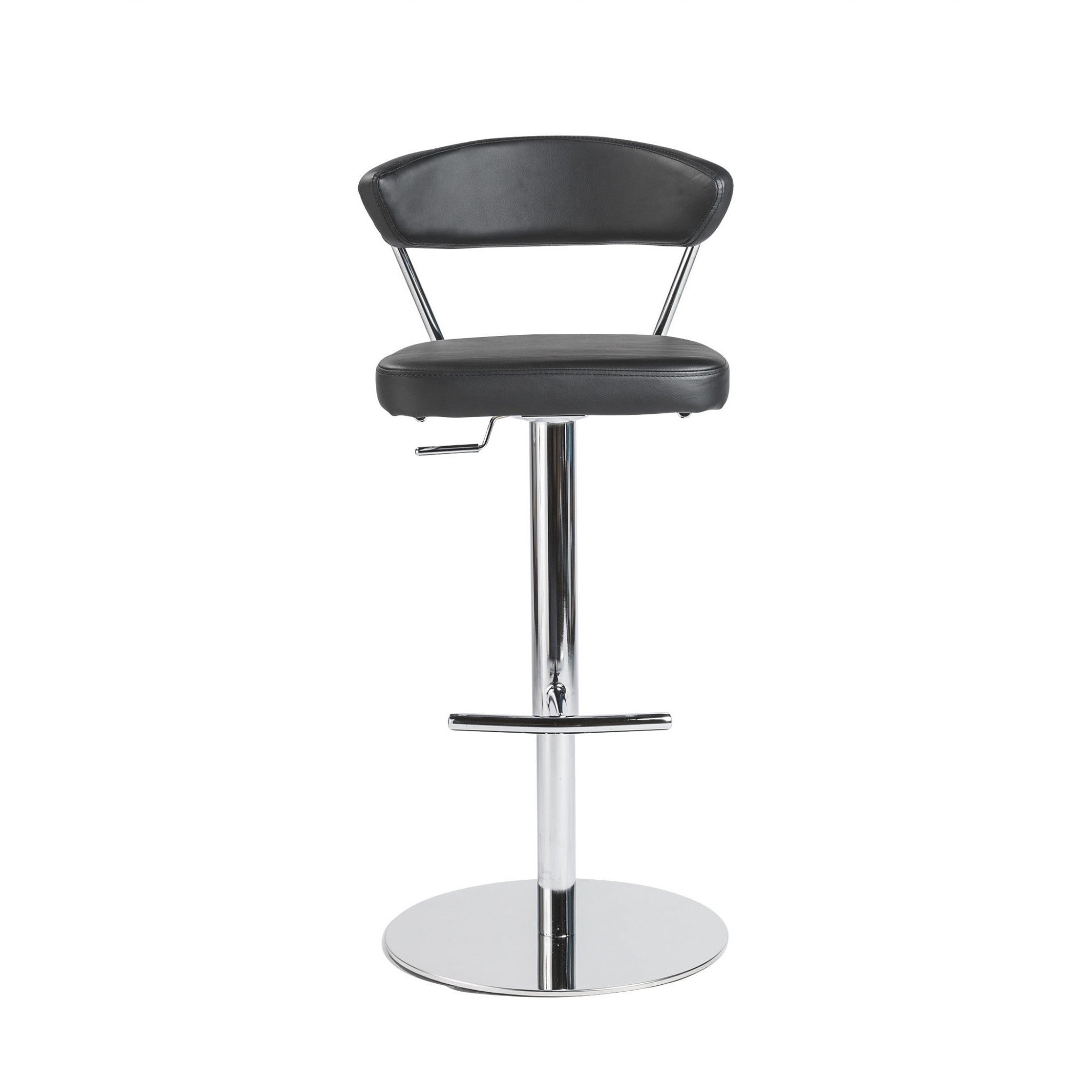 42" Black And Silver Steel Swivel Low Back Bar Height Chair With Footrest