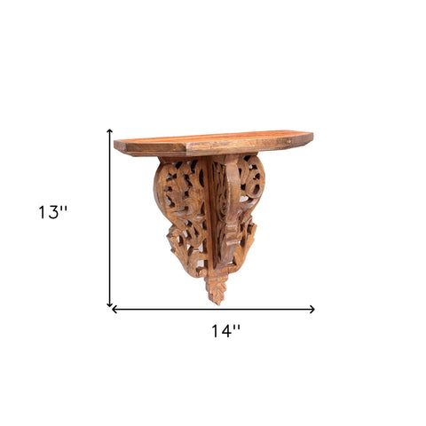 Set of 2 Boho Chic Carved Wood Wall Shelves