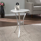 23" Silver And White Marble Curvy Leg Round End Table