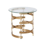 21" Champagne Glass And Iron Round End Table