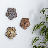 Set of Three Distressed Metal Flower Wall Décor