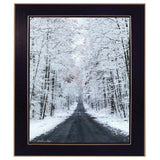 All Roads Lead Home Snowy Winter Lane Black Framed Print Wall Art