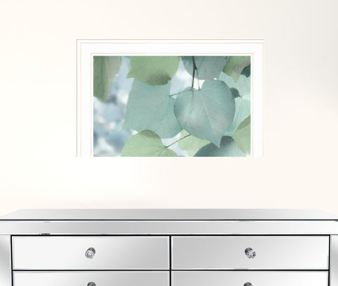 Aqua Leaves 1 White Framed Print Wall Art