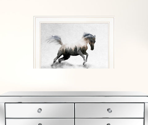 Running White Stallion 1 White Framed Print Wall Art