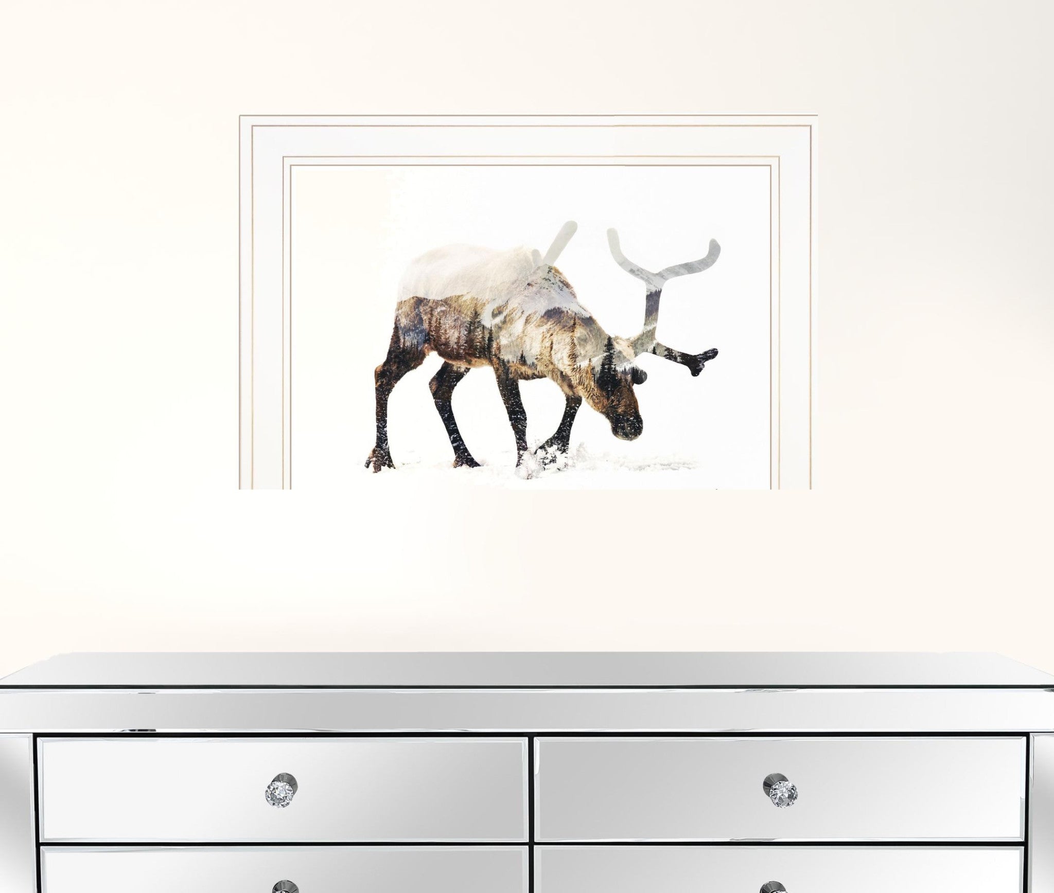 Arctic Reindeer 1 White Framed Print Wall Art