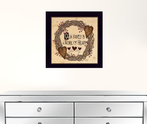 Our Family Is A Work Of The Heart Black Framed Print Wall Art