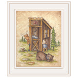 Still Waiting Bear and Moose Bathroom White Framed Print Wall Art