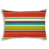 14" X 20" Red And White Blown Seam Striped Lumbar Indoor Outdoor Pillow