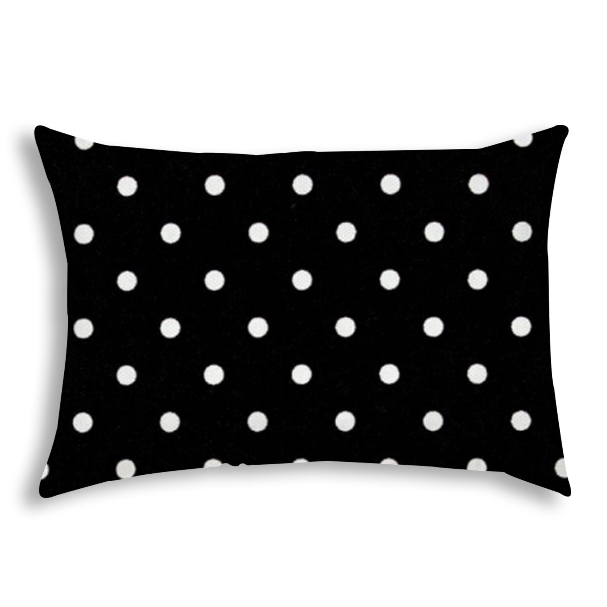 14" X 20" Black And White Blown Seam Polka Dots Lumbar Indoor Outdoor Pillow