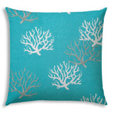 17" X 17" Aqua And White Corals Blown Seam Coastal Lumbar Indoor Outdoor Pillow