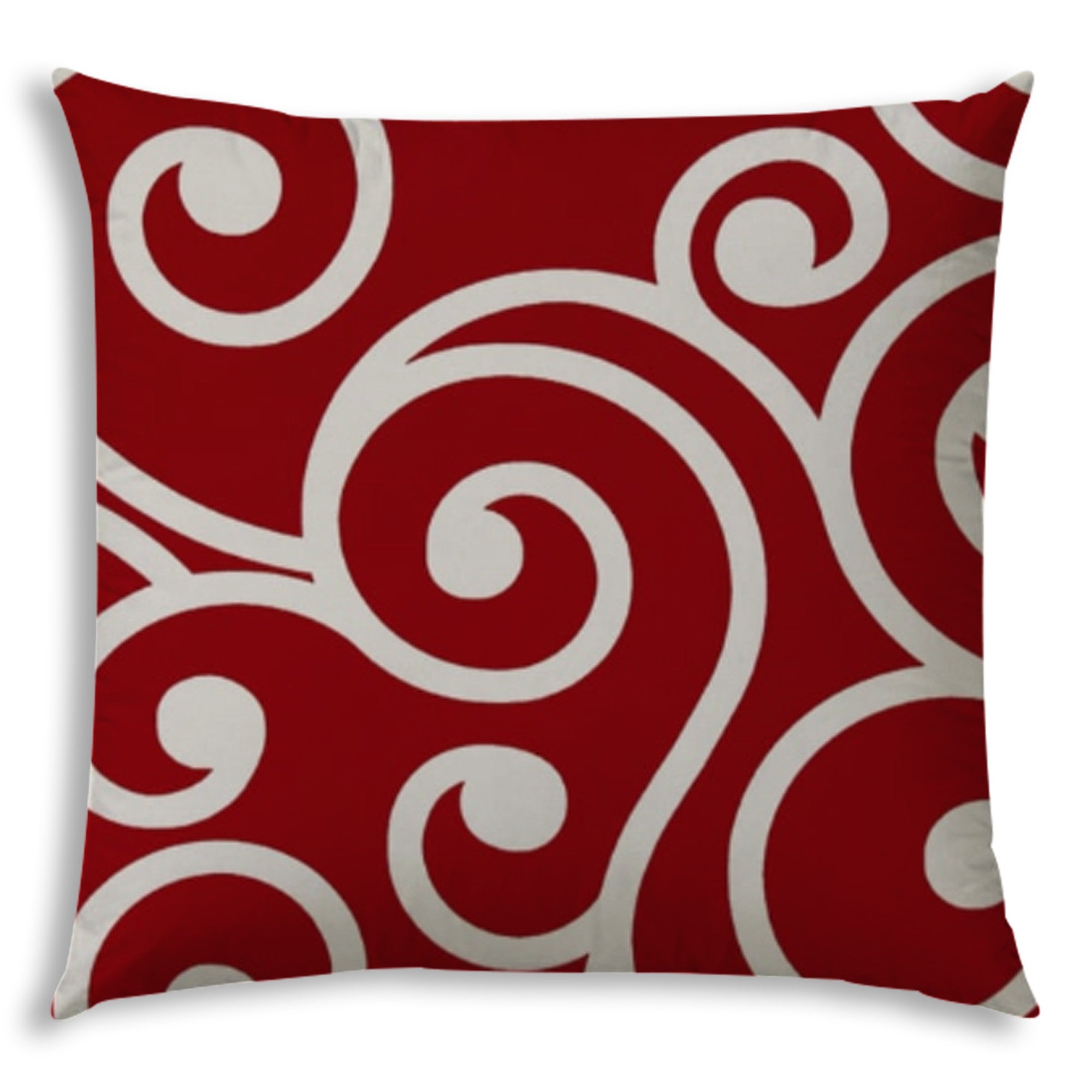 17" X 17" Red And White Blown Seam Swirl Lumbar Indoor Outdoor Pillow