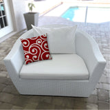 17" X 17" Red And White Blown Seam Swirl Lumbar Indoor Outdoor Pillow
