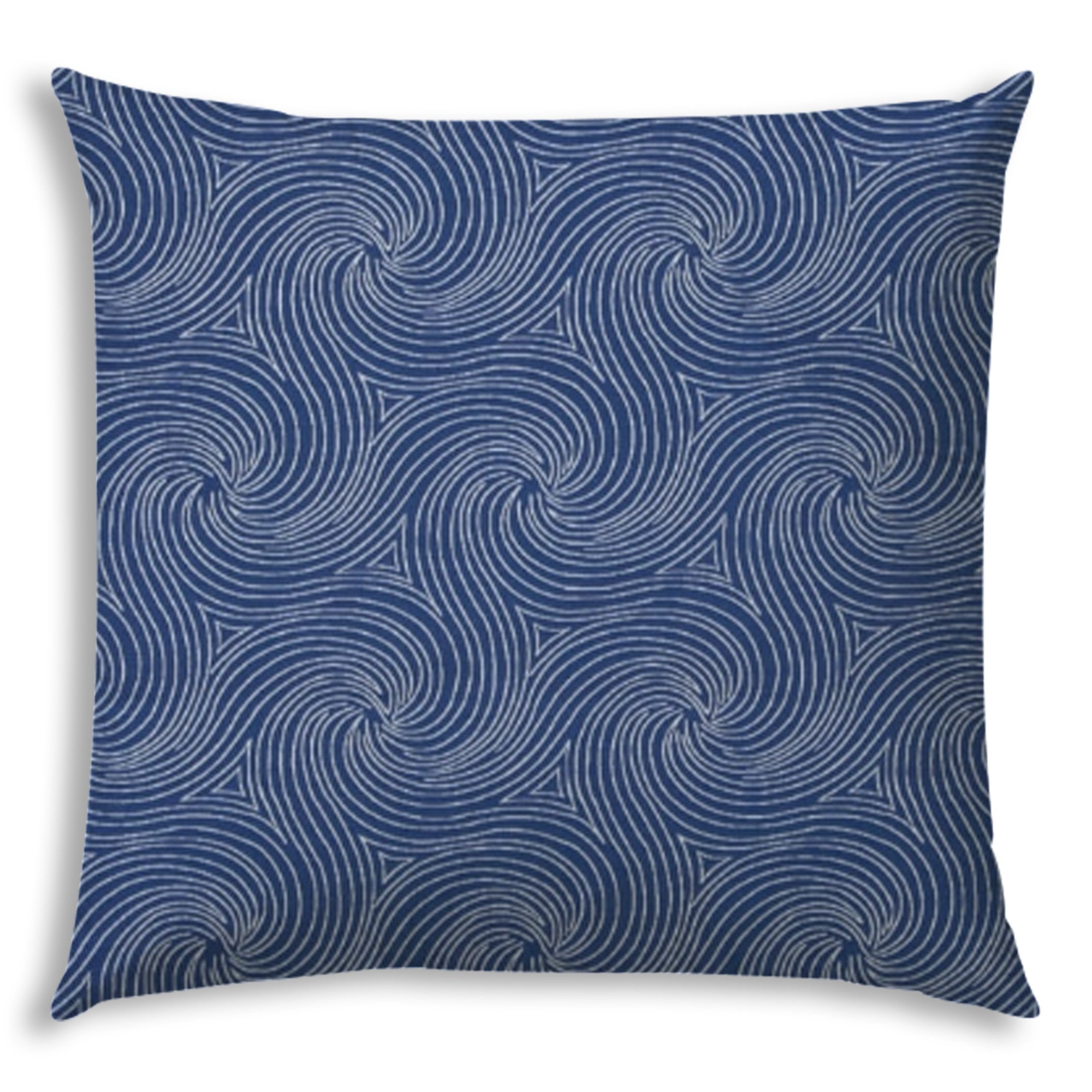 17" X 17" Blue And White Blown Seam Swirl Lumbar Indoor Outdoor Pillow