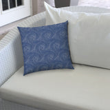 17" X 17" Blue And White Blown Seam Swirl Lumbar Indoor Outdoor Pillow